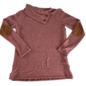 Mindy Maes‎ Market Womens Peggy Shirt Size Medium Elbow Patch Boho Mock Neck
